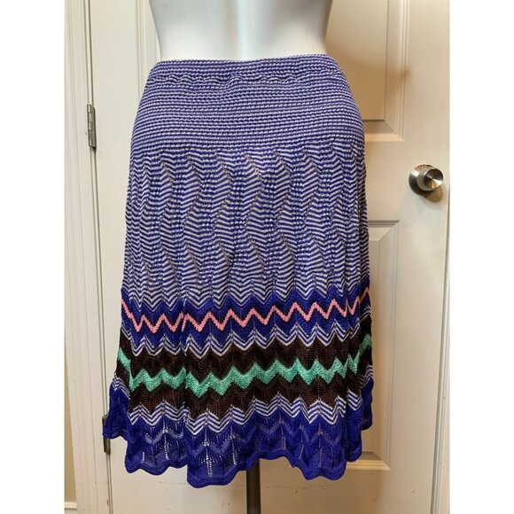 Missoni Blue Multicolor Zig-Zag Patterned A-Line Skirt, Size 10 - Picture 5 of 8